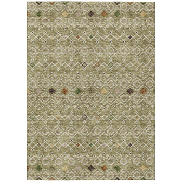 HomeRoots 5' Sage Ivory and Beige Geometric Area Rug - Stylish Indoor/Outdoor Washable Design for High Traffic 5' X 8' 612215