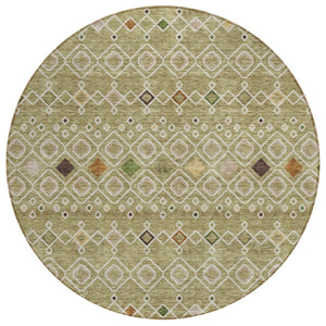 HomeRoots 5' Sage Ivory and Beige Geometric Area Rug - Stylish Indoor/Outdoor Washable Design for High Traffic 8' Round 612216