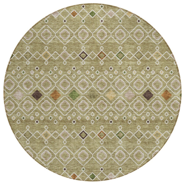 HomeRoots 5' Sage Ivory and Beige Geometric Area Rug - Stylish Indoor/Outdoor Washable Design for High Traffic 8' Round 612216