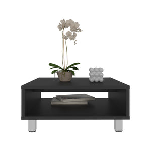 English Elm Eclipse low 10" minimalist square coffee table with open shelf storage, durable compact modern design Black 12.9 L x 64 W x 7 H B200P253717