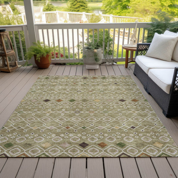 Homeroots 3' X 5' Southwestern Washable Indoor Outdoor Area Rug - Durable, Stylish, Stain Resistant Design Sage Polyester 612217