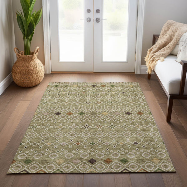 Homeroots 3' X 5' Southwestern Washable Indoor Outdoor Area Rug - Durable, Stylish, Stain Resistant Design Sage Polyester 612217