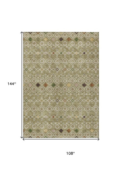 Homeroots 3' X 5' Southwestern Washable Indoor Outdoor Area Rug - Durable, Stylish, Stain Resistant Design Sage Polyester 612218