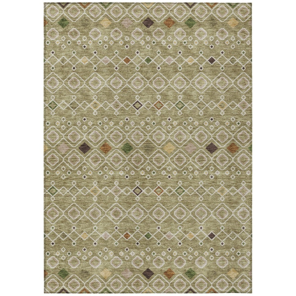 HomeRoots 5' Sage Ivory and Beige Geometric Area Rug - Stylish Indoor/Outdoor Washable Design for High Traffic 10' X 14' 612219