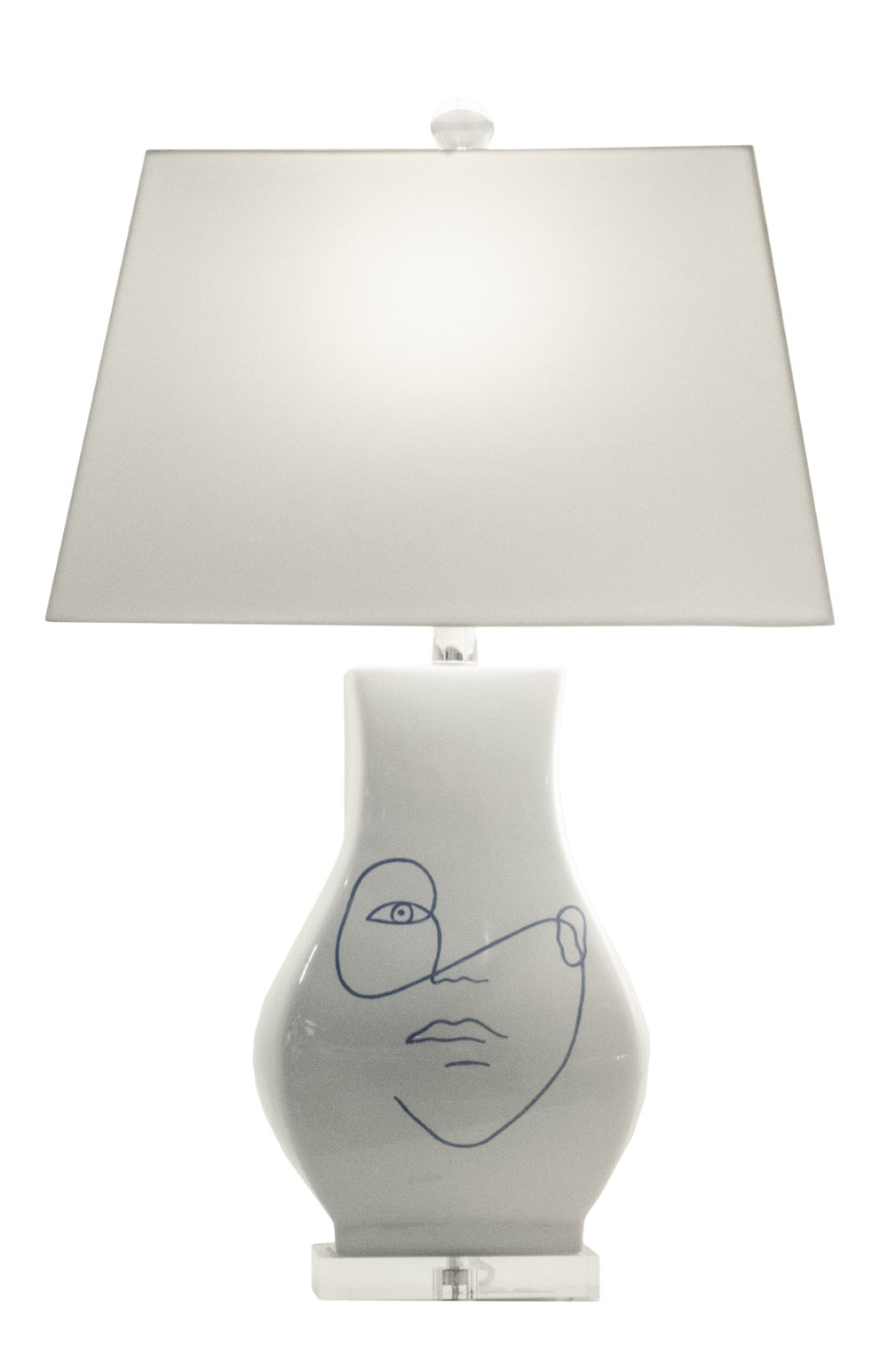 Wildwood Abstract Portrait Ii Lamp — Hand-Painted Ceramic Sculpture With White Microfiber Shade, Modern Accent Light 61222