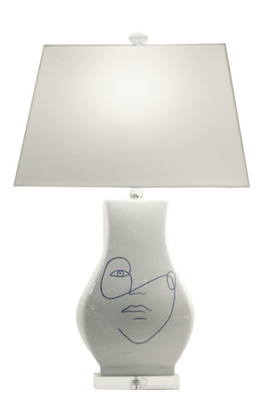 Wildwood Abstract Portrait Ii Lamp — Hand-Painted Ceramic Sculpture With White Microfiber Shade, Modern Accent Light 61222
