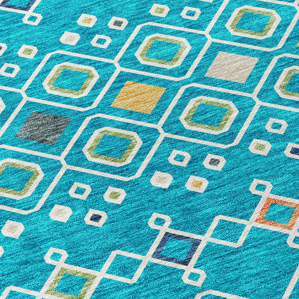 Homeroots 3' X 5' Southwestern Washable Indoor Outdoor Area Rug - Durable, Stylish, Stain Resistant Design Teal Blue Polyester 612220