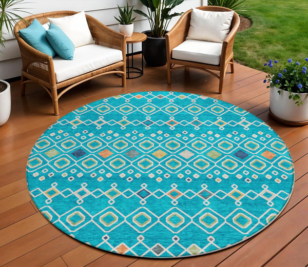 Homeroots 3' X 5' Southwestern Washable Indoor Outdoor Area Rug - Durable, Stylish, Stain Resistant Design Teal Blue Polyester 612222
