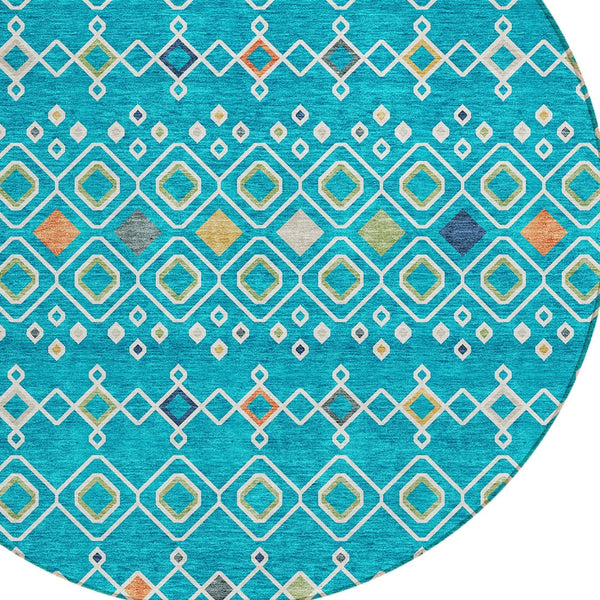 Homeroots 3' X 5' Southwestern Washable Indoor Outdoor Area Rug - Durable, Stylish, Stain Resistant Design Teal Blue Polyester 612222