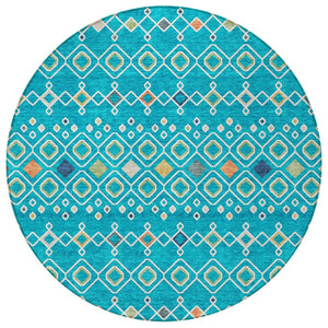 Homeroots 3' X 5' Southwestern Washable Indoor Outdoor Area Rug - Durable, Stylish, Stain Resistant Design Teal Blue Polyester 612222