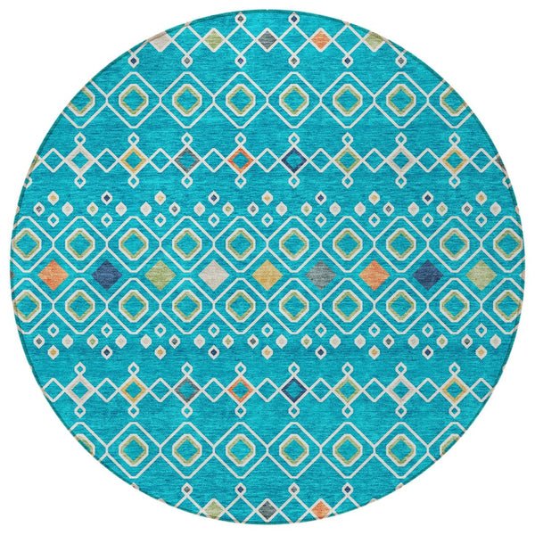 Homeroots 3' X 5' Southwestern Washable Indoor Outdoor Area Rug - Durable, Stylish, Stain Resistant Design Teal Blue Polyester 612222
