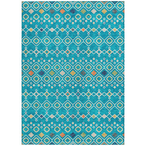 Homeroots 3' X 5' Southwestern Washable Indoor Outdoor Area Rug - Durable, Stylish, Stain Resistant Design Teal Blue Polyester 612224