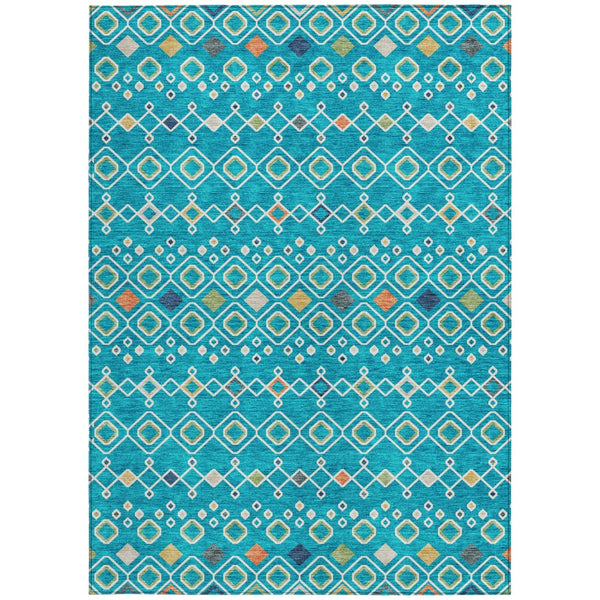 Homeroots 3' X 5' Southwestern Washable Indoor Outdoor Area Rug - Durable, Stylish, Stain Resistant Design Teal Blue Polyester 612224