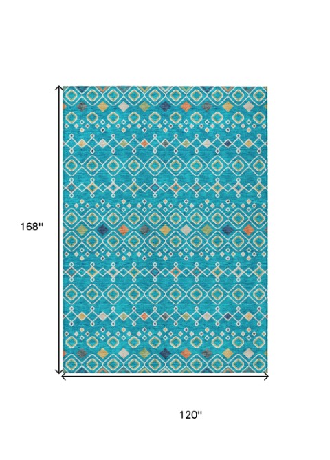 Homeroots 3' X 5' Southwestern Washable Indoor Outdoor Area Rug - Durable, Stylish, Stain Resistant Design Teal Blue Polyester 612225