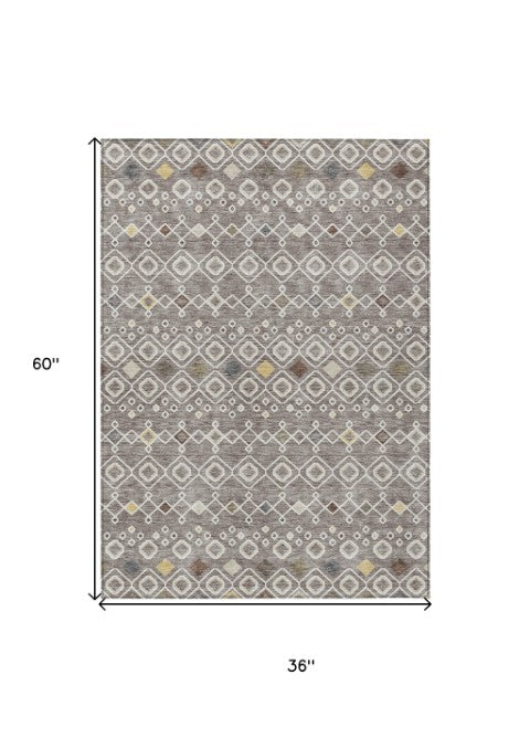 Homeroots 3' X 5' Southwestern Washable Indoor Outdoor Area Rug - Durable, Stylish, Stain Resistant Design Taupe Polyester 612226