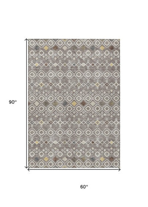 Homeroots 3' X 5' Southwestern Washable Indoor Outdoor Area Rug - Durable, Stylish, Stain Resistant Design Taupe Polyester 612227