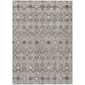 HomeRoots 5' Stylish Taupe Gray and Gold Geometric Indoor Outdoor Area Rug - Durable, Washable, Modern Design 5' X 8' 612227