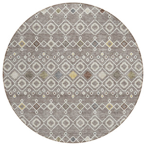 HomeRoots 5' Stylish Taupe Gray and Gold Geometric Indoor Outdoor Area Rug - Durable, Washable, Modern Design 8' Round 612228