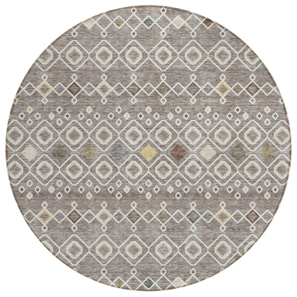 HomeRoots 5' Stylish Taupe Gray and Gold Geometric Indoor Outdoor Area Rug - Durable, Washable, Modern Design 8' Round 612228
