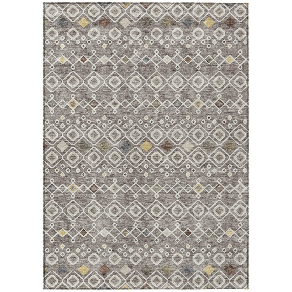 HomeRoots 5' Stylish Taupe Gray and Gold Geometric Indoor Outdoor Area Rug - Durable, Washable, Modern Design 8' X 10' 612229