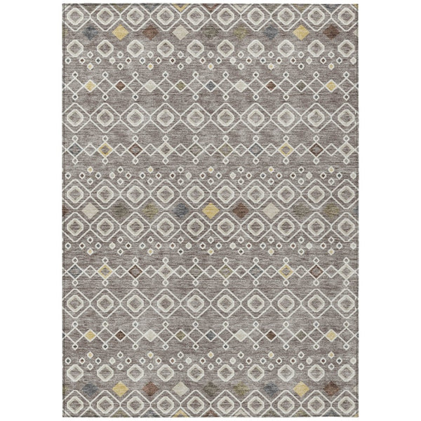 HomeRoots 5' Stylish Taupe Gray and Gold Geometric Indoor Outdoor Area Rug - Durable, Washable, Modern Design 8' X 10' 612229