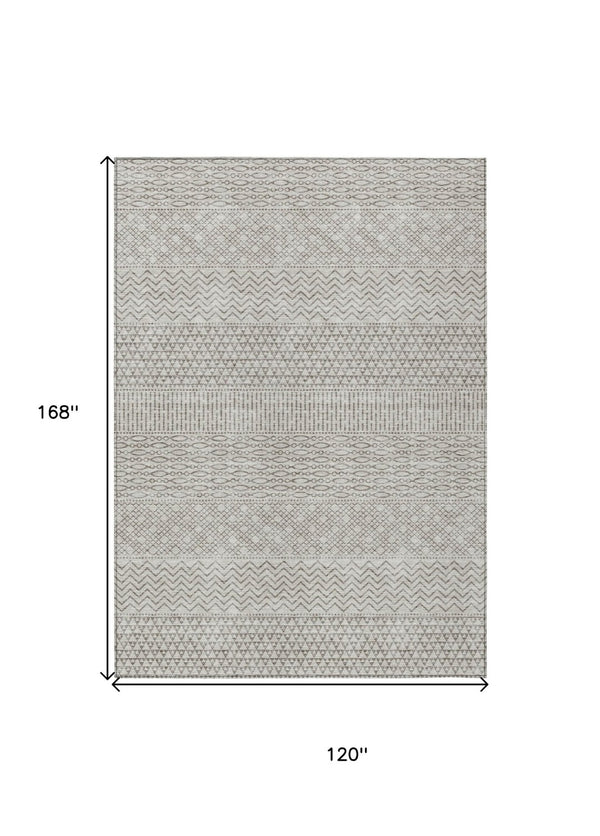 HomeRoots 5' Chevron Area Rug - Stylish Beige and Ivory Design for Indoor/Outdoor Spaces, Easy Care & Durable 10' X 14' 612237
