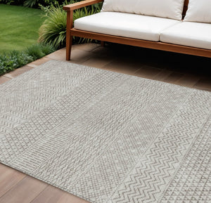 HomeRoots 5' Chevron Area Rug - Stylish Beige and Ivory Design for Indoor/Outdoor Spaces, Easy Care & Durable 10' X 14' 612237