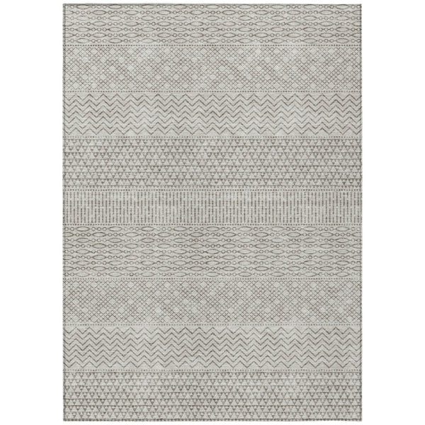HomeRoots 5' Chevron Area Rug - Stylish Beige and Ivory Design for Indoor/Outdoor Spaces, Easy Care & Durable 10' X 14' 612237