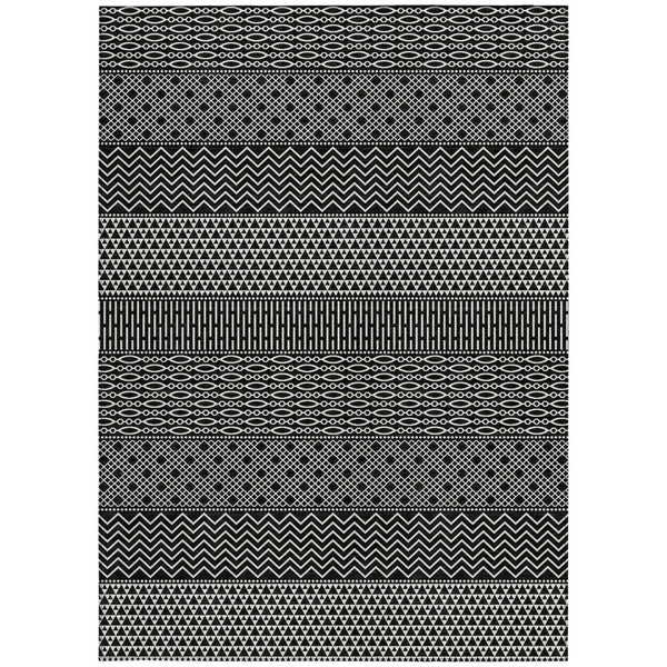 HomeRoots 5' Transform Your Space with a Black and Ivory Chevron Washable Rug for Indoor and Outdoor Use 9' X 12' 612242