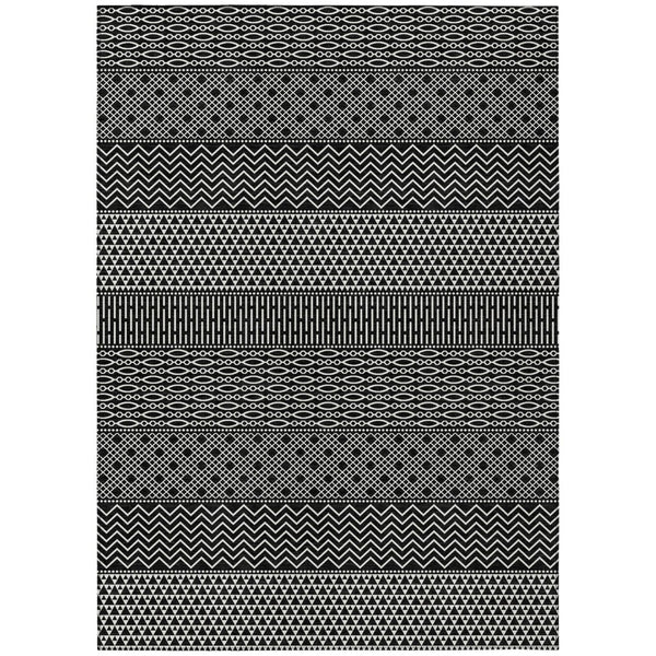 HomeRoots 5' Transform Your Space with a Black and Ivory Chevron Washable Rug for Indoor and Outdoor Use 10' X 14' 612243