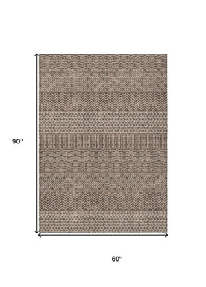 Homeroots 3' Washable Indoor Outdoor Area Rug With Chevron Design - Durable, Stain Resistant, Versatile Décor Brown Polyester 612245