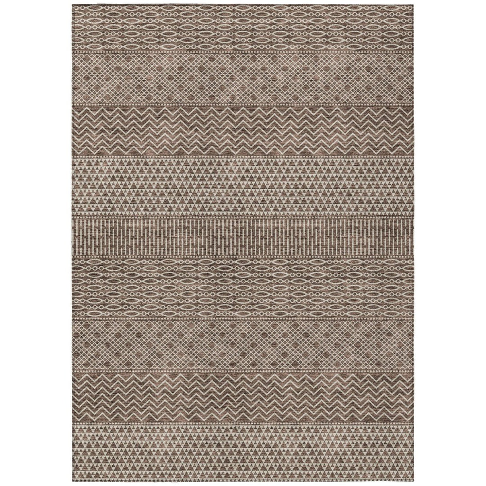HomeRoots 5' Brown and Ivory Chevron Indoor Outdoor Area Rug – Durable, Washable, and Stylish for Any Space 5' X 8' 612245
