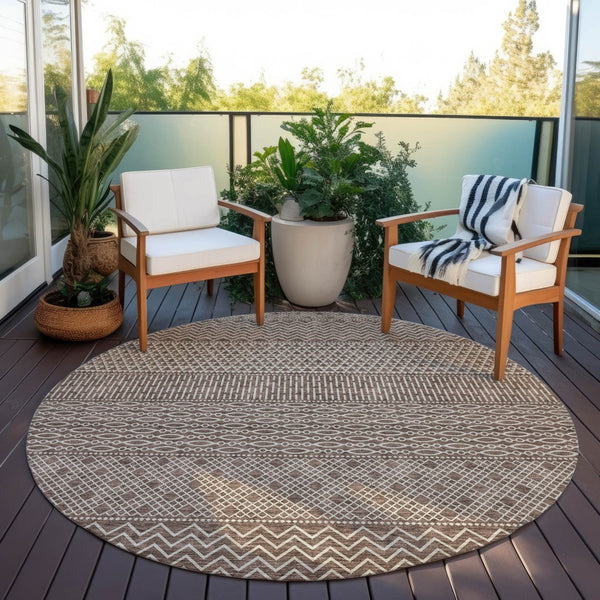 Homeroots 3' Washable Indoor Outdoor Area Rug With Chevron Design - Durable, Stain Resistant, Versatile Décor Brown Polyester 612246