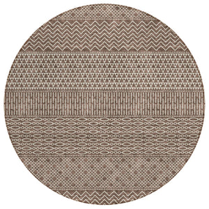 HomeRoots 5' Brown and Ivory Chevron Indoor Outdoor Area Rug – Durable, Washable, and Stylish for Any Space 8' Round 612246