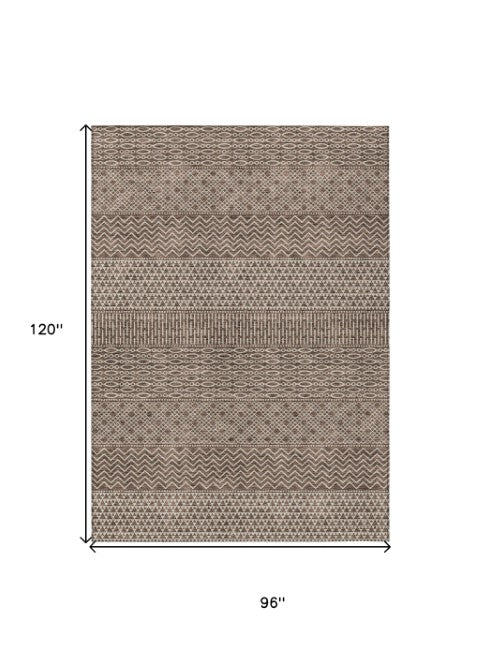 Homeroots 3' Washable Indoor Outdoor Area Rug With Chevron Design - Durable, Stain Resistant, Versatile Décor Brown Polyester 612247