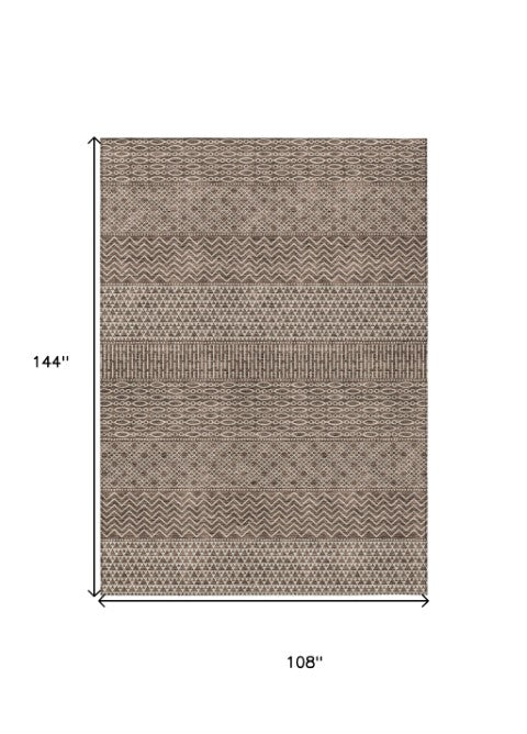 Homeroots 3' Washable Indoor Outdoor Area Rug With Chevron Design - Durable, Stain Resistant, Versatile Décor Brown Polyester 612248