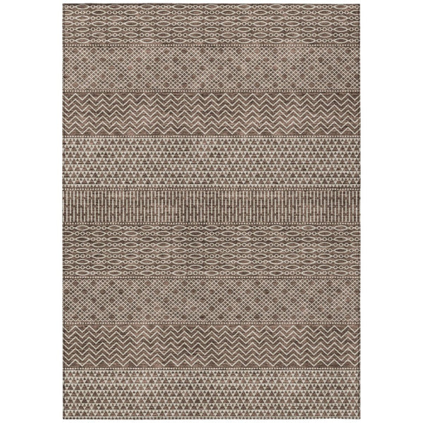 HomeRoots 5' Brown and Ivory Chevron Indoor Outdoor Area Rug – Durable, Washable, and Stylish for Any Space 9' X 12' 612248