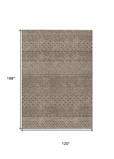 Homeroots 3' Washable Indoor Outdoor Area Rug With Chevron Design - Durable, Stain Resistant, Versatile Décor Brown Polyester 612249