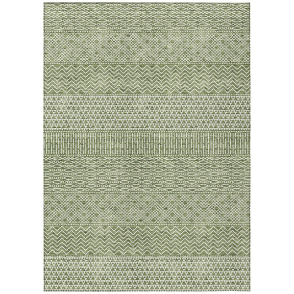 HomeRoots 5' Green and Ivory Chevron Indoor Outdoor Area Rug - Durable, Washable, Modern Design for Any Space 5' X 8' 612251