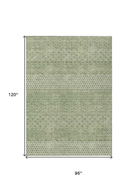 Homeroots 3' Washable Indoor Outdoor Area Rug With Chevron Design - Durable, Stain Resistant, Versatile Décor Green Polyester 612253