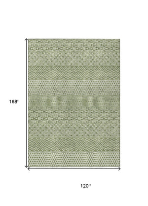 HomeRoots 5' Green and Ivory Chevron Indoor Outdoor Area Rug - Durable, Washable, Modern Design for Any Space 10' X 14' 612255