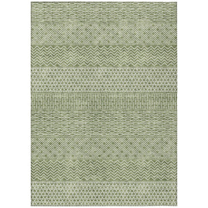 HomeRoots 5' Green and Ivory Chevron Indoor Outdoor Area Rug - Durable, Washable, Modern Design for Any Space 10' X 14' 612255