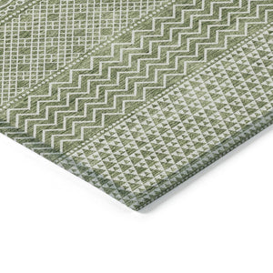 HomeRoots 5' Green and Ivory Chevron Indoor Outdoor Area Rug - Durable, Washable, Modern Design for Any Space 10' X 14' 612255