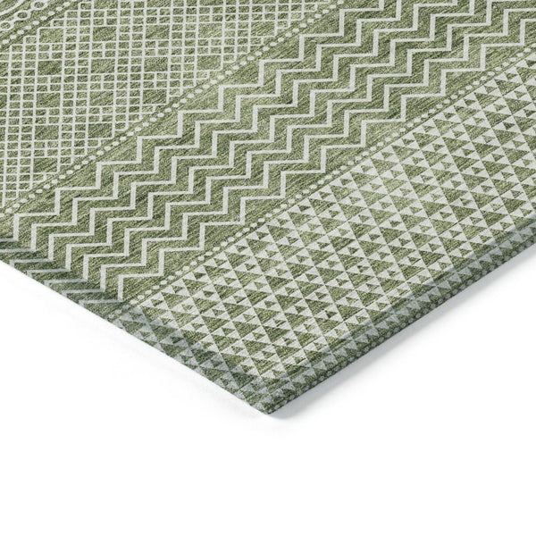HomeRoots 5' Green and Ivory Chevron Indoor Outdoor Area Rug - Durable, Washable, Modern Design for Any Space 10' X 14' 612255