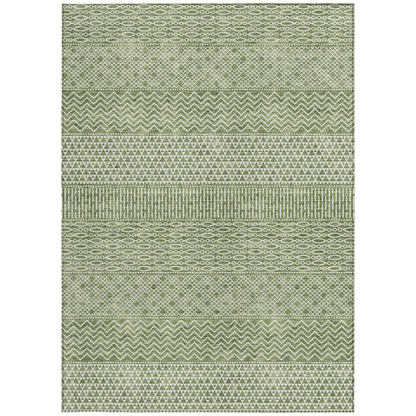 HomeRoots 5' Green and Ivory Chevron Indoor Outdoor Area Rug - Durable, Washable, Modern Design for Any Space 10' X 14' 612255