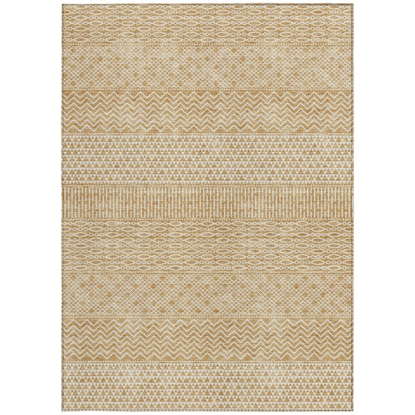 Homeroots 3' Washable Indoor Outdoor Area Rug With Chevron Design - Durable, Stain Resistant, Versatile Décor Gold Polyester 612256