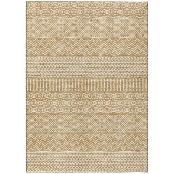 HomeRoots 5' Gold and Ivory Chevron Area Rug - Stylish, Machine-Washable Indoor/Outdoor Design for Any Space 5' X 8' 612257