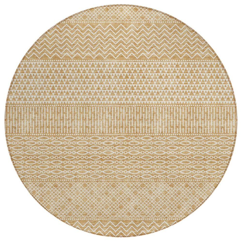 HomeRoots 5' Gold and Ivory Chevron Area Rug - Stylish, Machine-Washable Indoor/Outdoor Design for Any Space 8' Round 612258