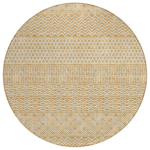 HomeRoots 5' Gold and Ivory Chevron Area Rug - Stylish, Machine-Washable Indoor/Outdoor Design for Any Space 8' Round 612258
