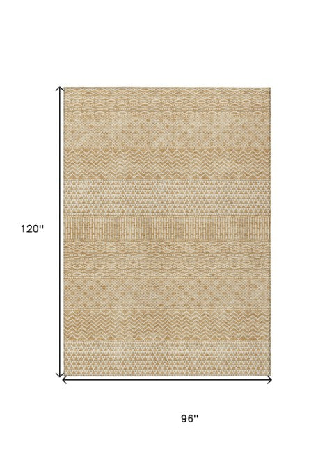 Homeroots 3' Washable Indoor Outdoor Area Rug With Chevron Design - Durable, Stain Resistant, Versatile Décor Gold Polyester 612259